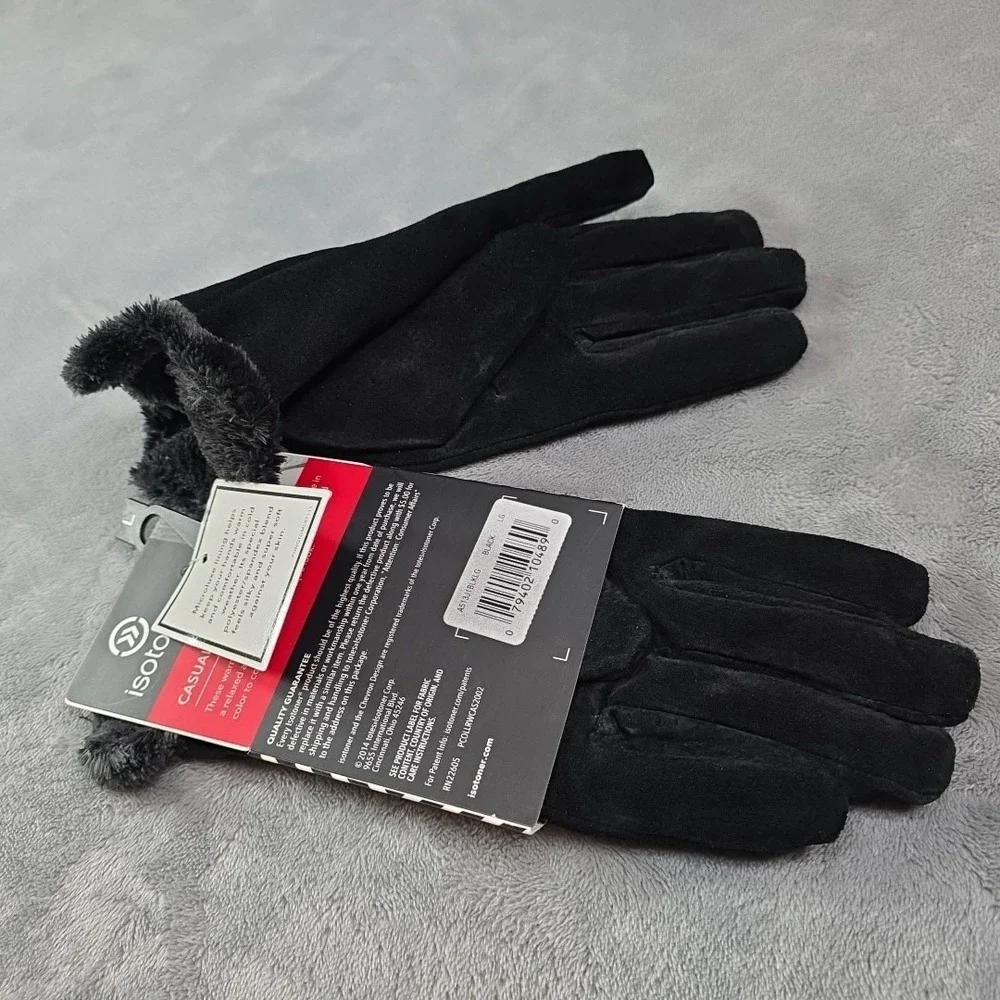 NWT Isotoner Women Micro Luxe Suede Casual Gloves Size Large Black Classic Warm‎ - Picture 3 of 4